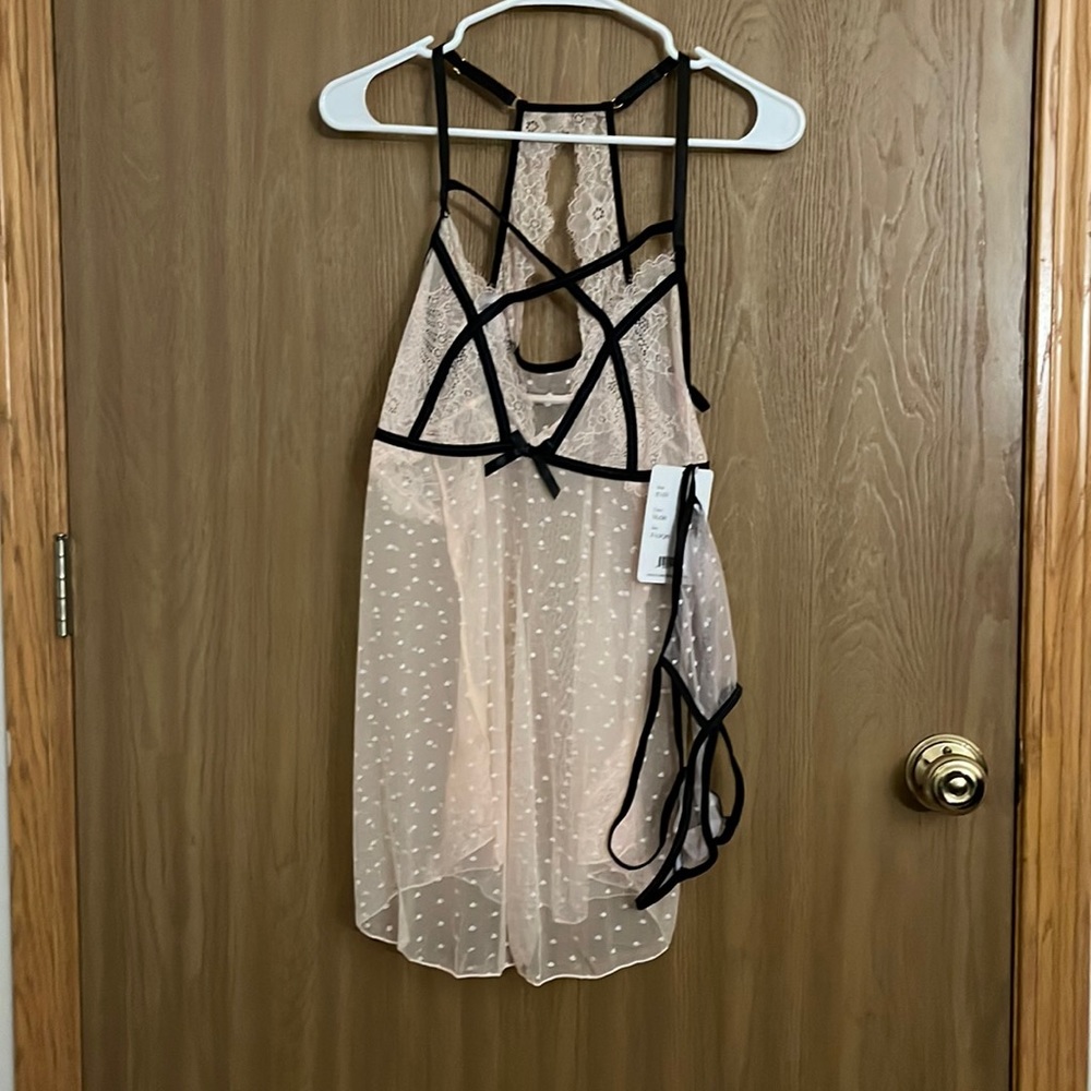 iCollection nude and black polka dot teddy and matching thong, size XL